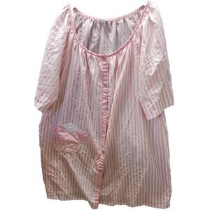 Vintage Morning News Robe‎ MuMu House Dress 3X Pink Striped Snaps Flower Pocket